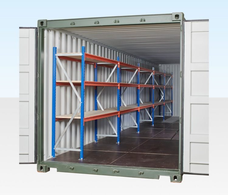 Adjustable, Heavy Duty Three Tier Container Racking (5 Bays)